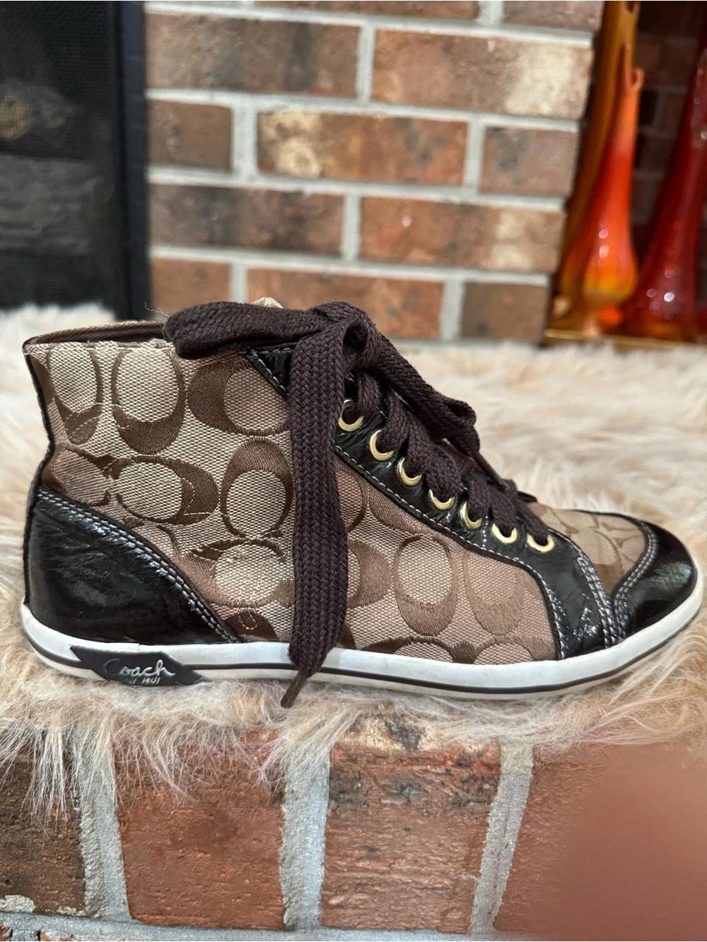 Coach Brown Signature High-Top Lace-up Sneakers Sz 7.5B